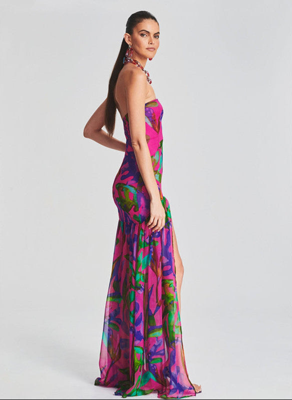 Meila Tropical Slit Maxi Dress