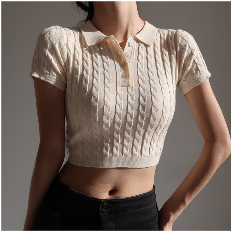 Knit Polo Crop Top