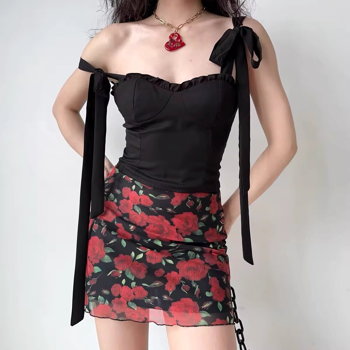 Black Ribbon Bustier Camisole