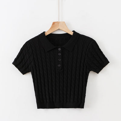 Knit Polo Crop Top