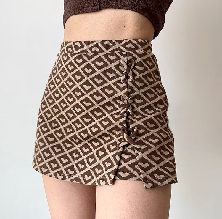 Brown Heart Check Skirt ~ HANDMADE