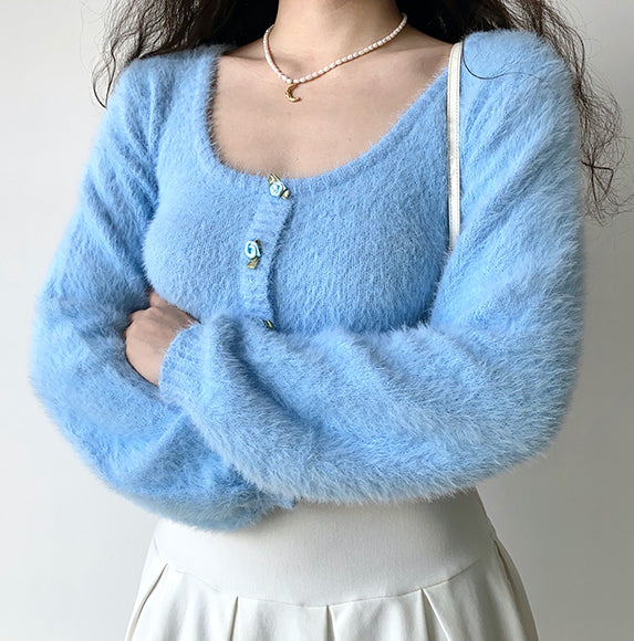 Daphne Rosette Longsleeve Cardigan // Blue