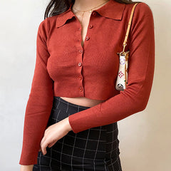 Athena Polo Knit Top // Red