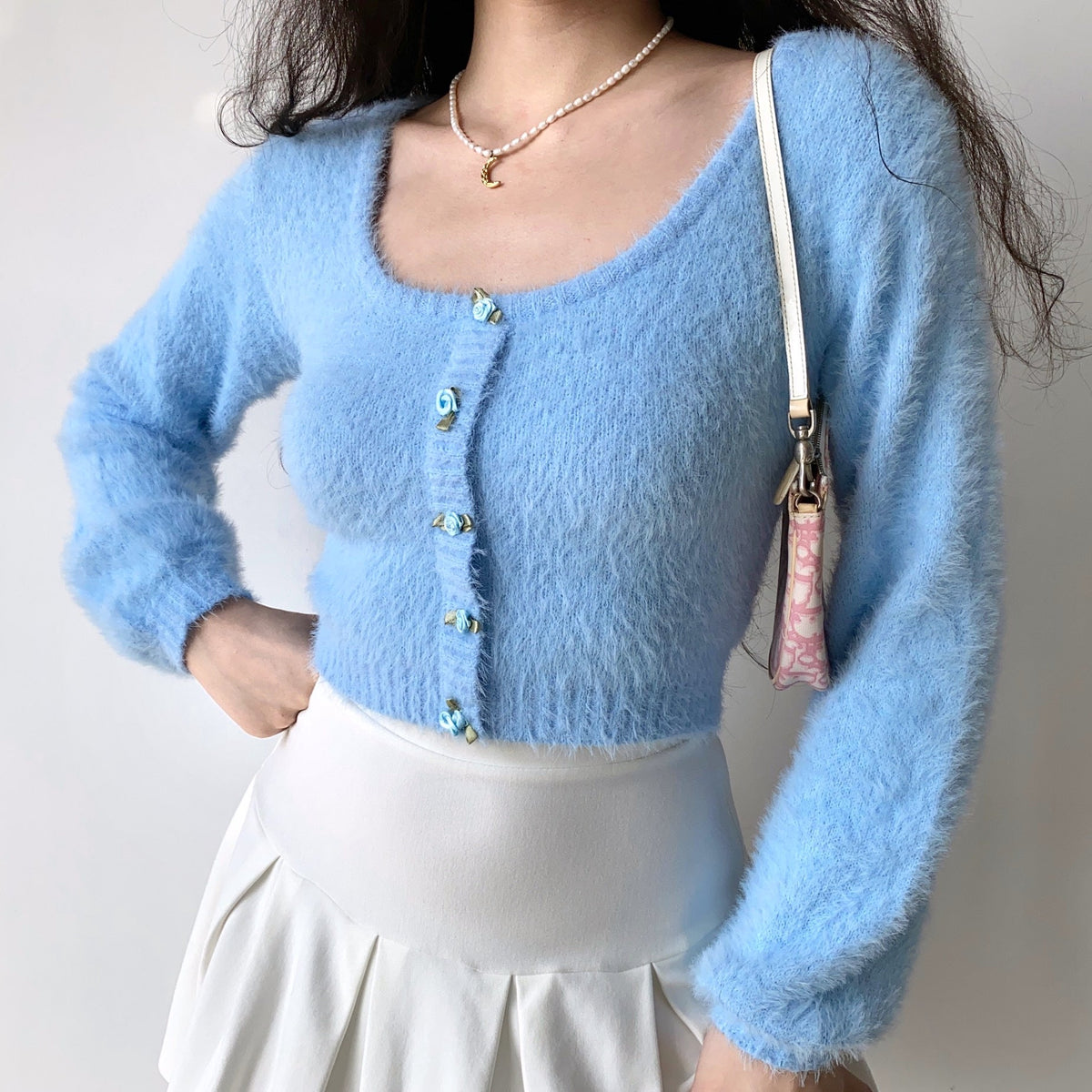 Daphne Rosette Longsleeve Cardigan // Blue