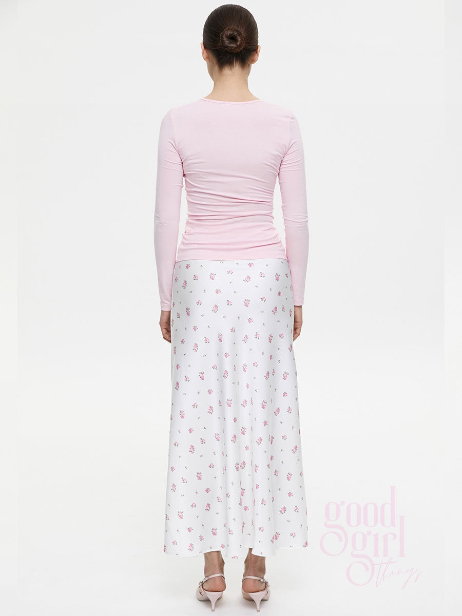 Veera Floral Satin Maxi Skirt