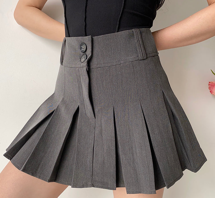 Campus Drama Button Pleated Skirt