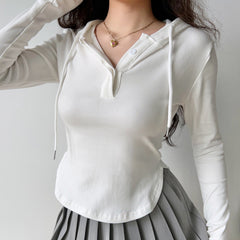 Basics Round Hem Half-Button Top