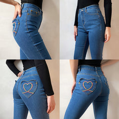 Rainbow Love Heart Bell Bottom Jeans ~ HANDMADE