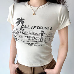 California Surfing Round Neck Tee ~ HANDMADE