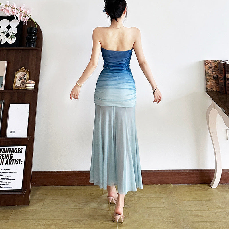Slim Gradient Fairy Style Pleated Fishtail Dress