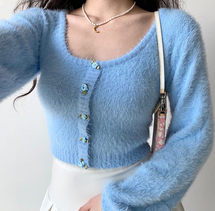 Daphne Rosette Longsleeve Cardigan // Blue