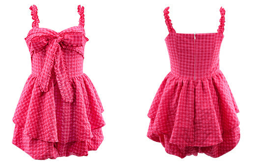 Raspberry Plaid Bow Romper ~ HANDMADE