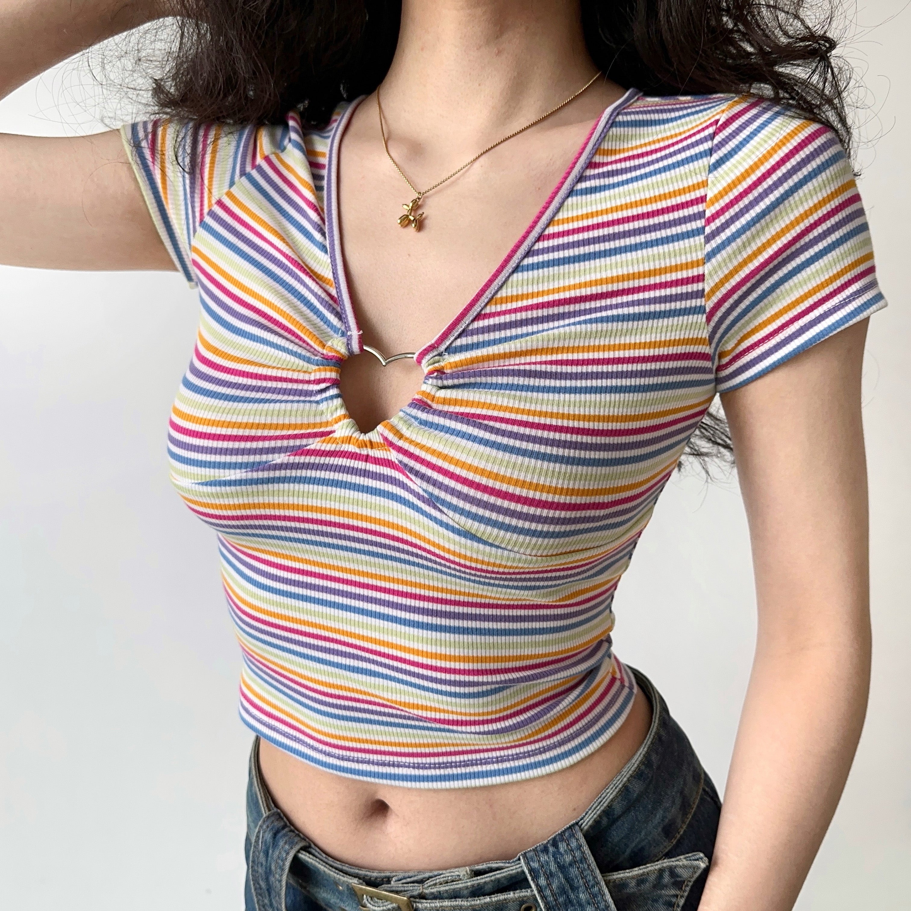 Rainbow Heart Ring Top ~ HANDMADE