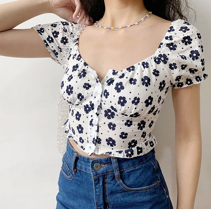 Indigo Flower Bustier Top