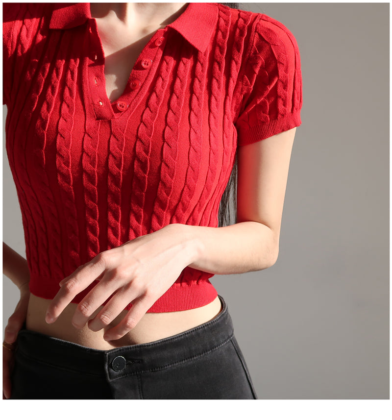 Knit Polo Crop Top