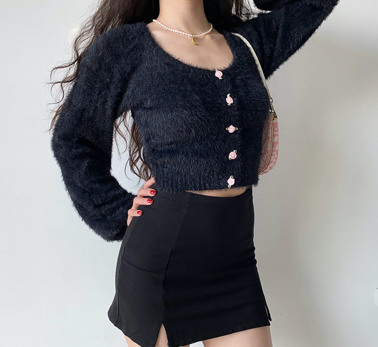 Daphne Rosette Longsleeve Cardigan // Black