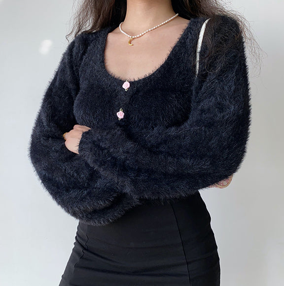 Daphne Rosette Longsleeve Cardigan // Black