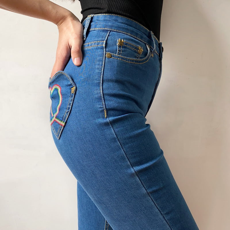 Rainbow Love Heart Bell Bottom Jeans ~ HANDMADE