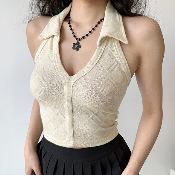 Jacquard Knitted Halter Vest