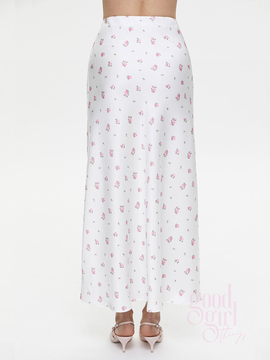 Veera Floral Satin Maxi Skirt
