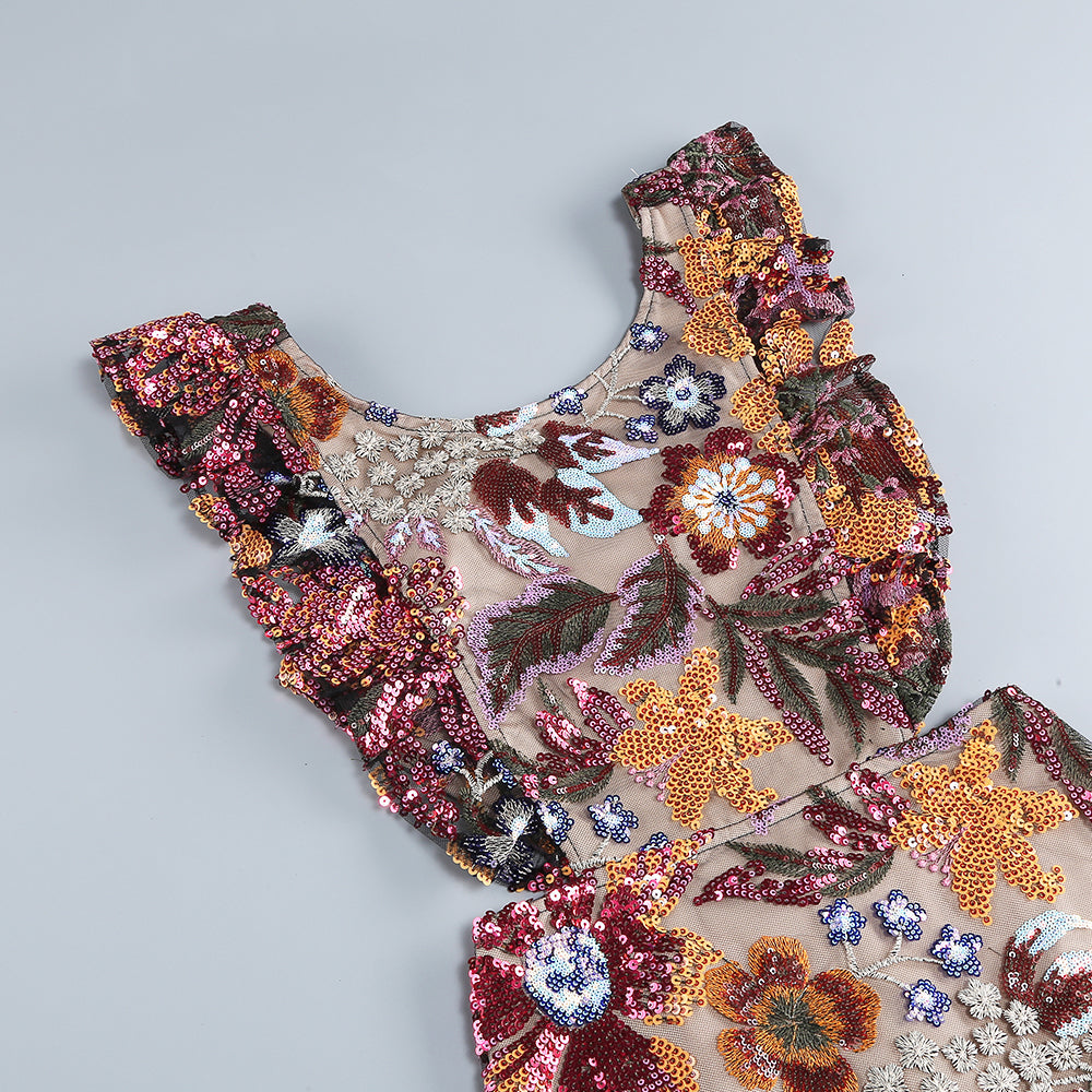 Viola Sequin Floral Mini Dress