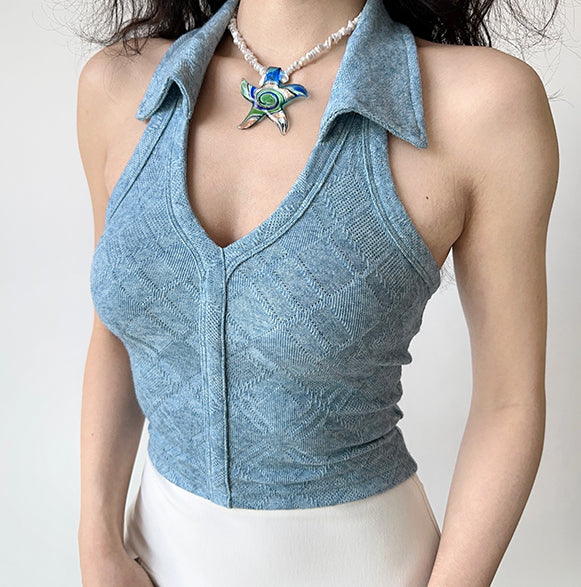 Jacquard Knitted Halter Vest