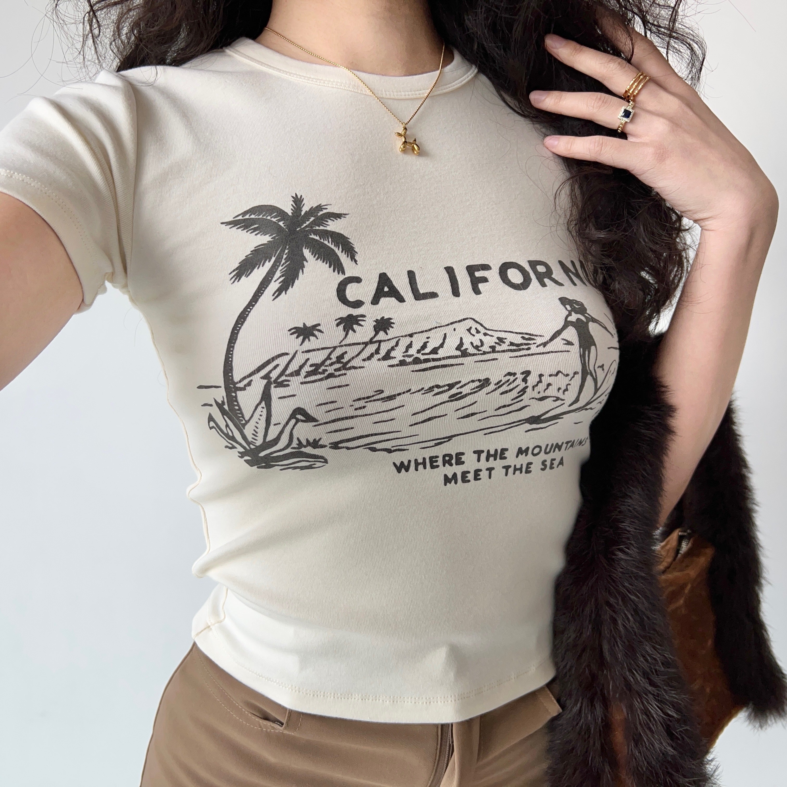 California Surfing Round Neck Tee ~ HANDMADE