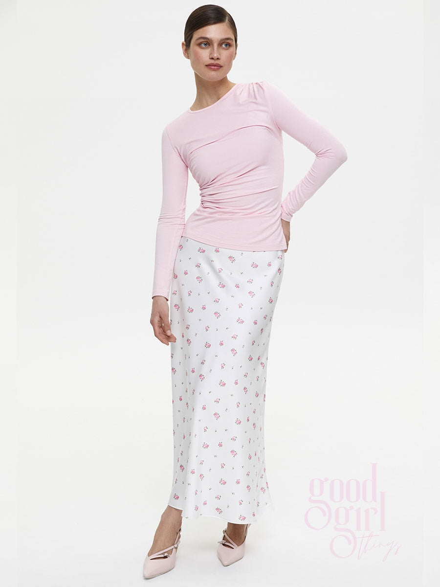 Veera Floral Satin Maxi Skirt