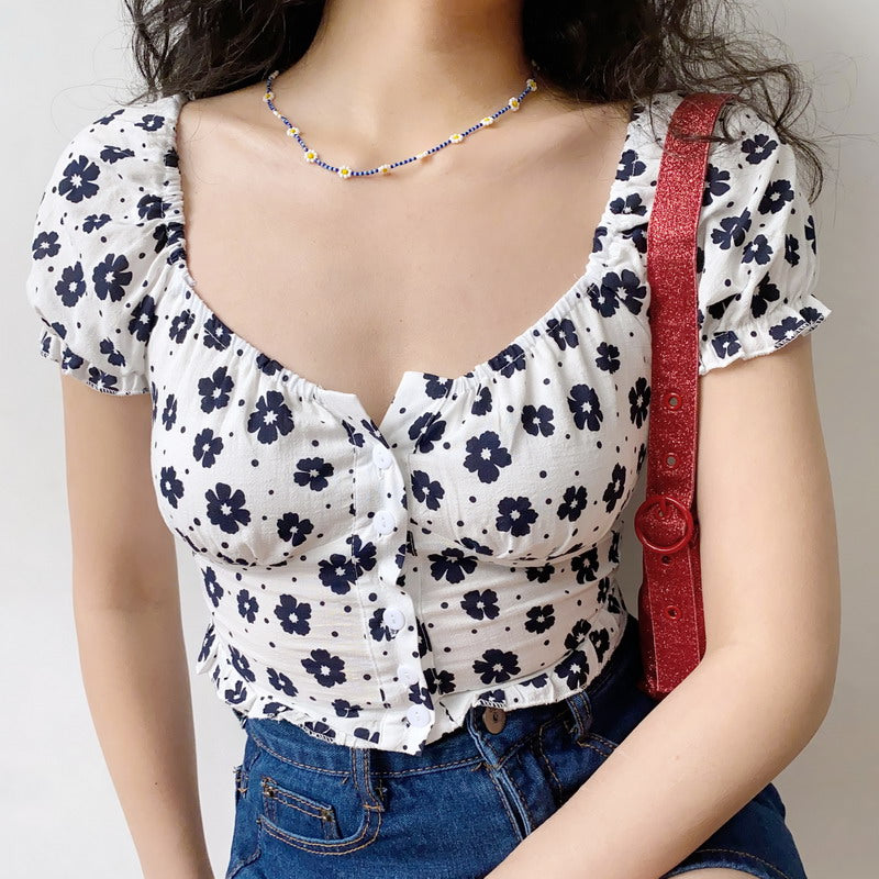 Indigo Flower Bustier Top