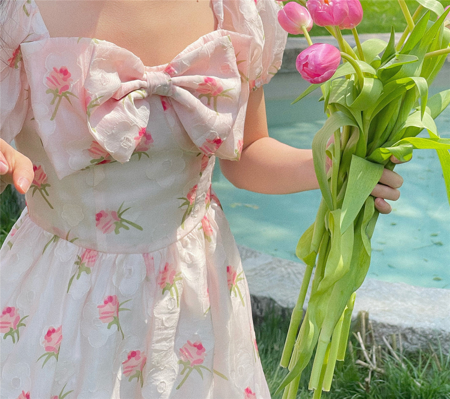 Pink Tulip Bow Romper ~ HANDMADE