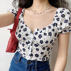 Indigo Flower Bustier Top