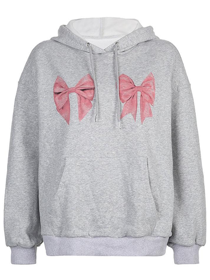 Street Bow Print Drawstring Oversized Hoodie