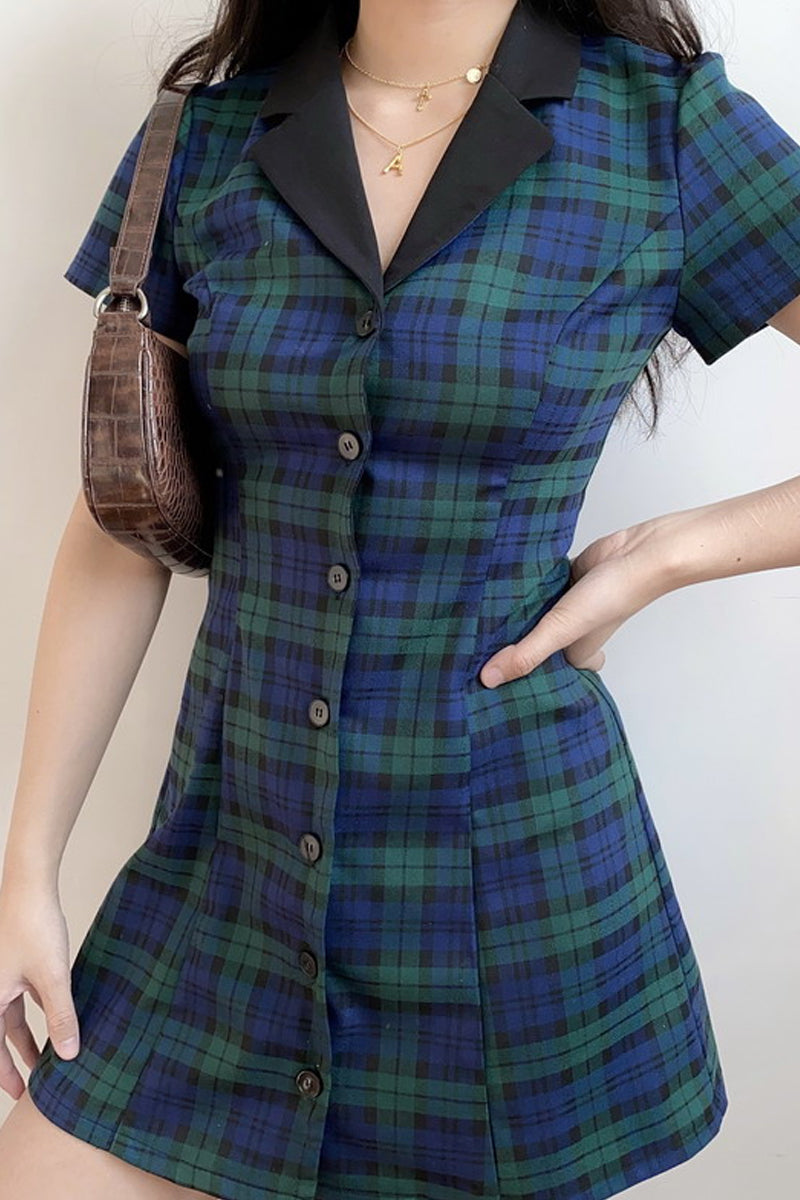 Academy Plaid Lapel Dress ~ HANDMADE