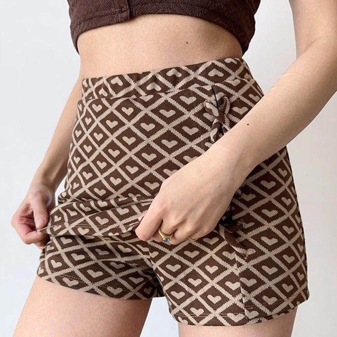 Brown Heart Check Skirt ~ HANDMADE