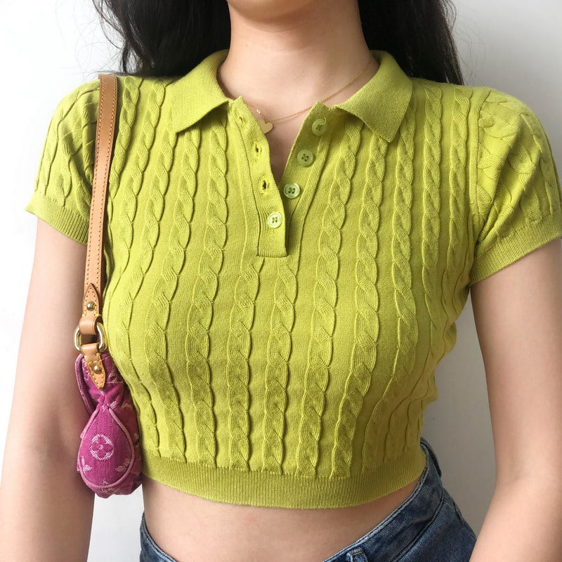 Knit Polo Crop Top