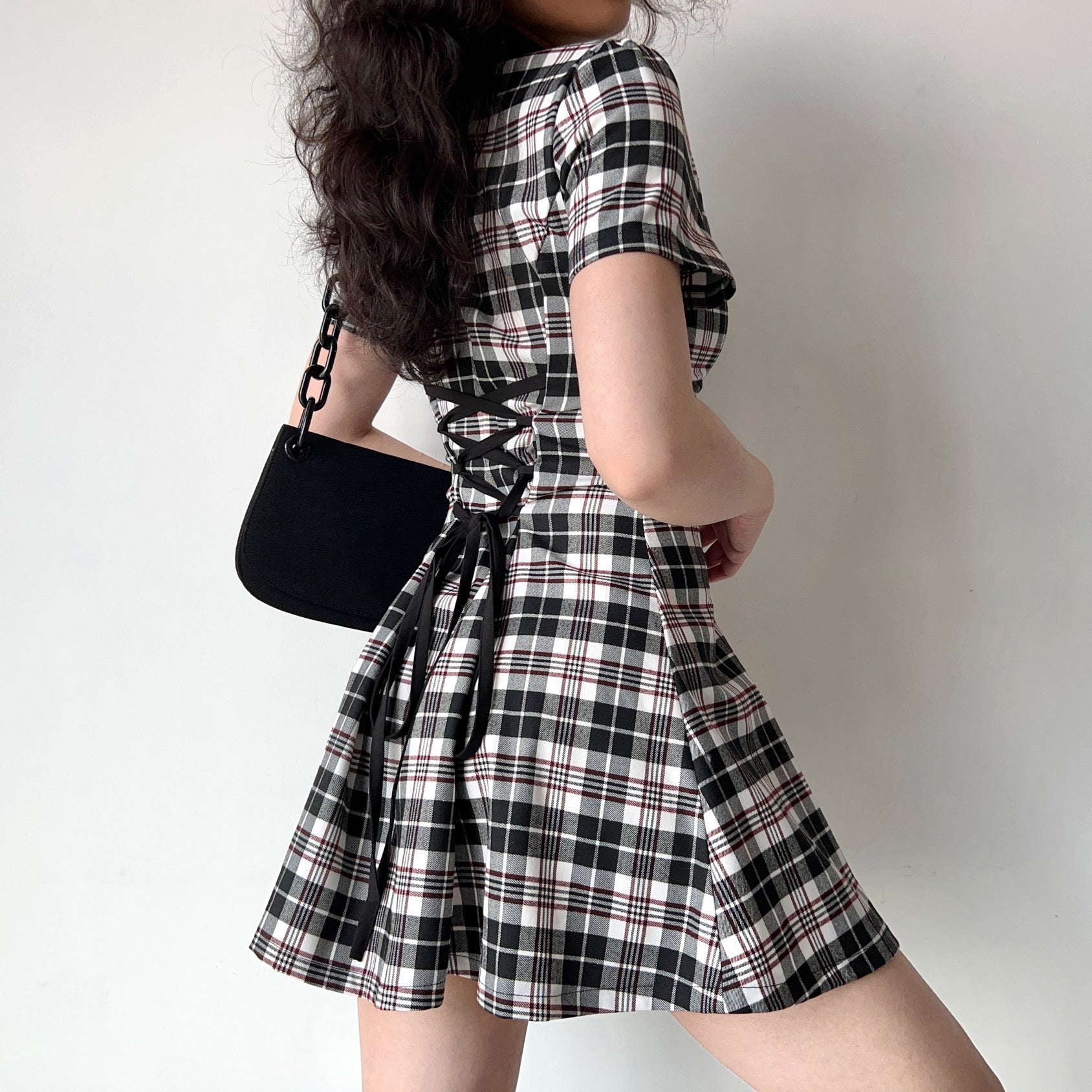 Academy Plaid Lapel Dress ~ HANDMADE // Black