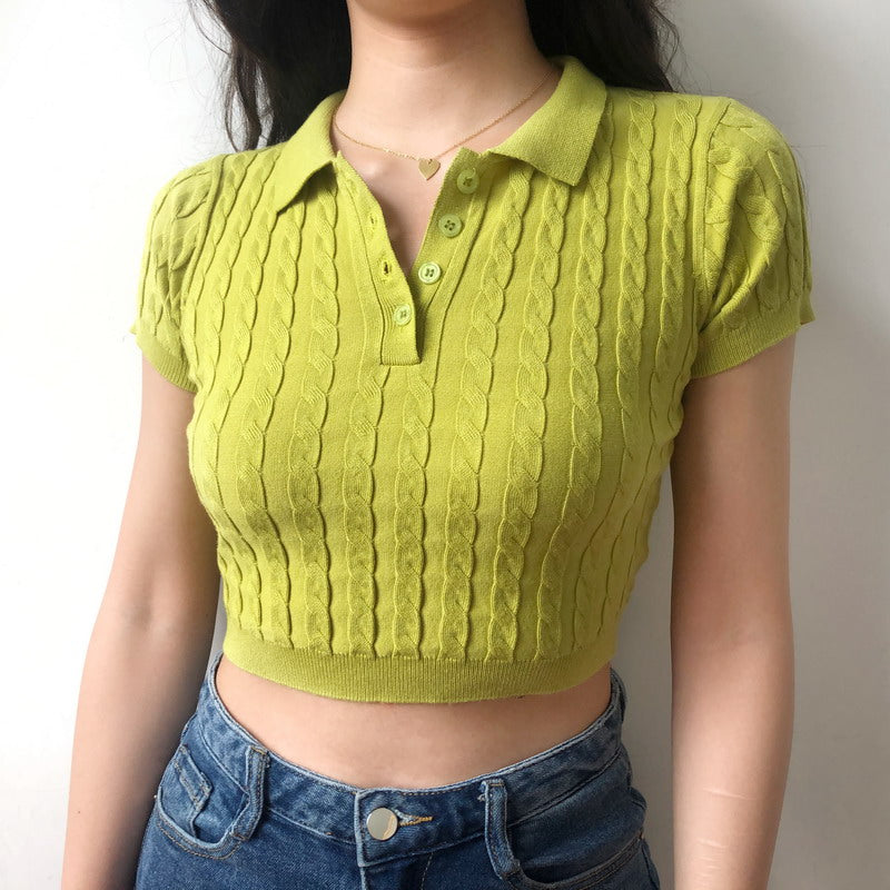 Knit Polo Crop Top