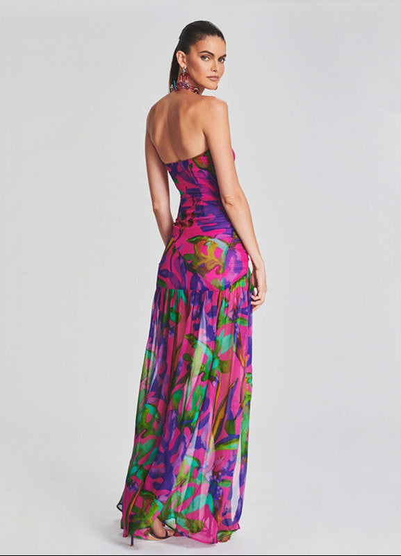 Meila Tropical Slit Maxi Dress