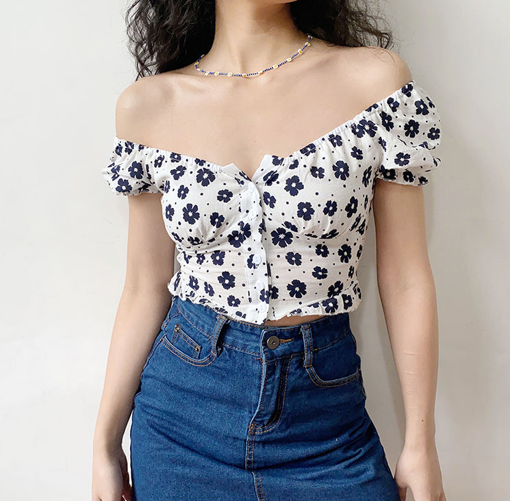 Indigo Flower Bustier Top