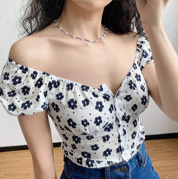 Indigo Flower Bustier Top