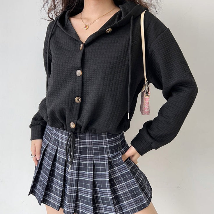 Waffle Drawstring Oversized Pullover