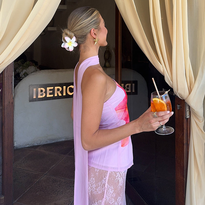 Sierra Pink Floral Mesh Halter Top