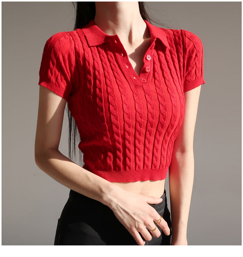 Knit Polo Crop Top