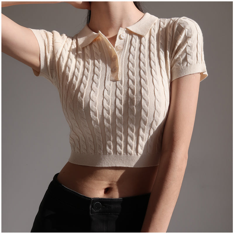 Knit Polo Crop Top