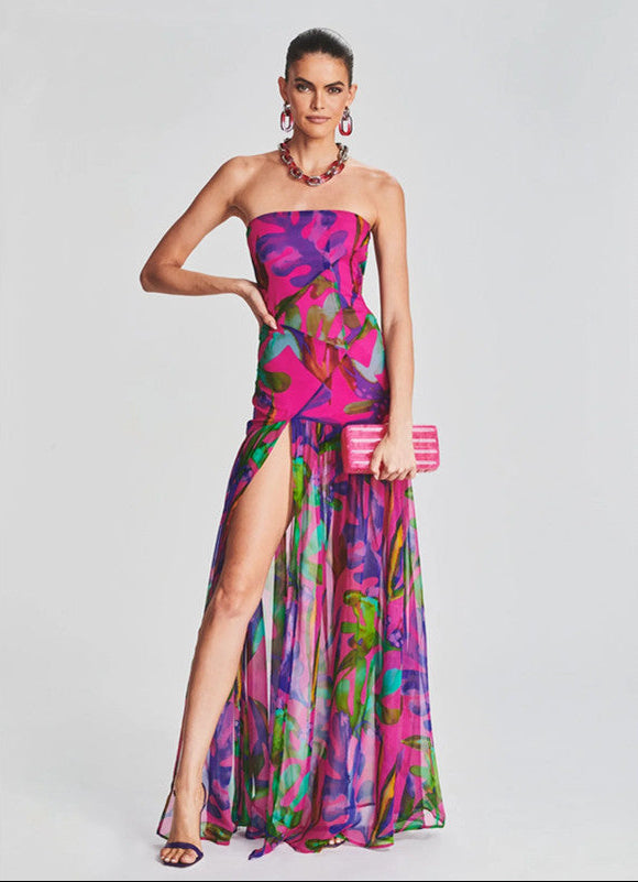 Meila Tropical Slit Maxi Dress