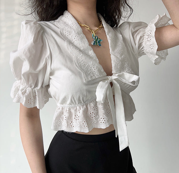 Estelle Eyelet Puff Top ~ HANDMADE