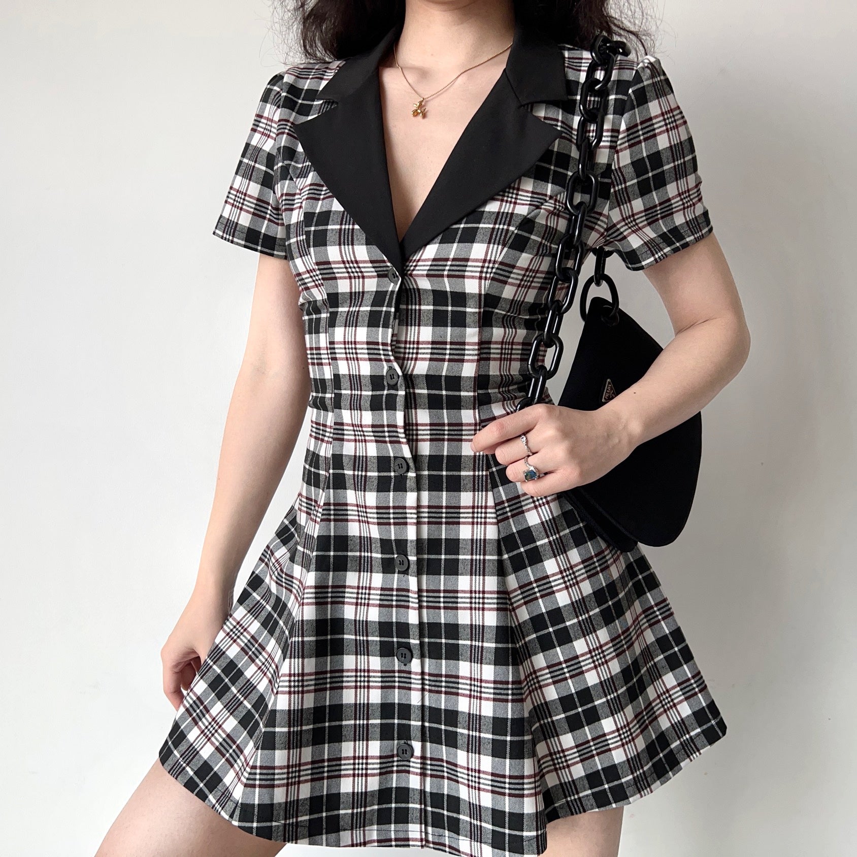 Academy Plaid Lapel Dress ~ HANDMADE // Black