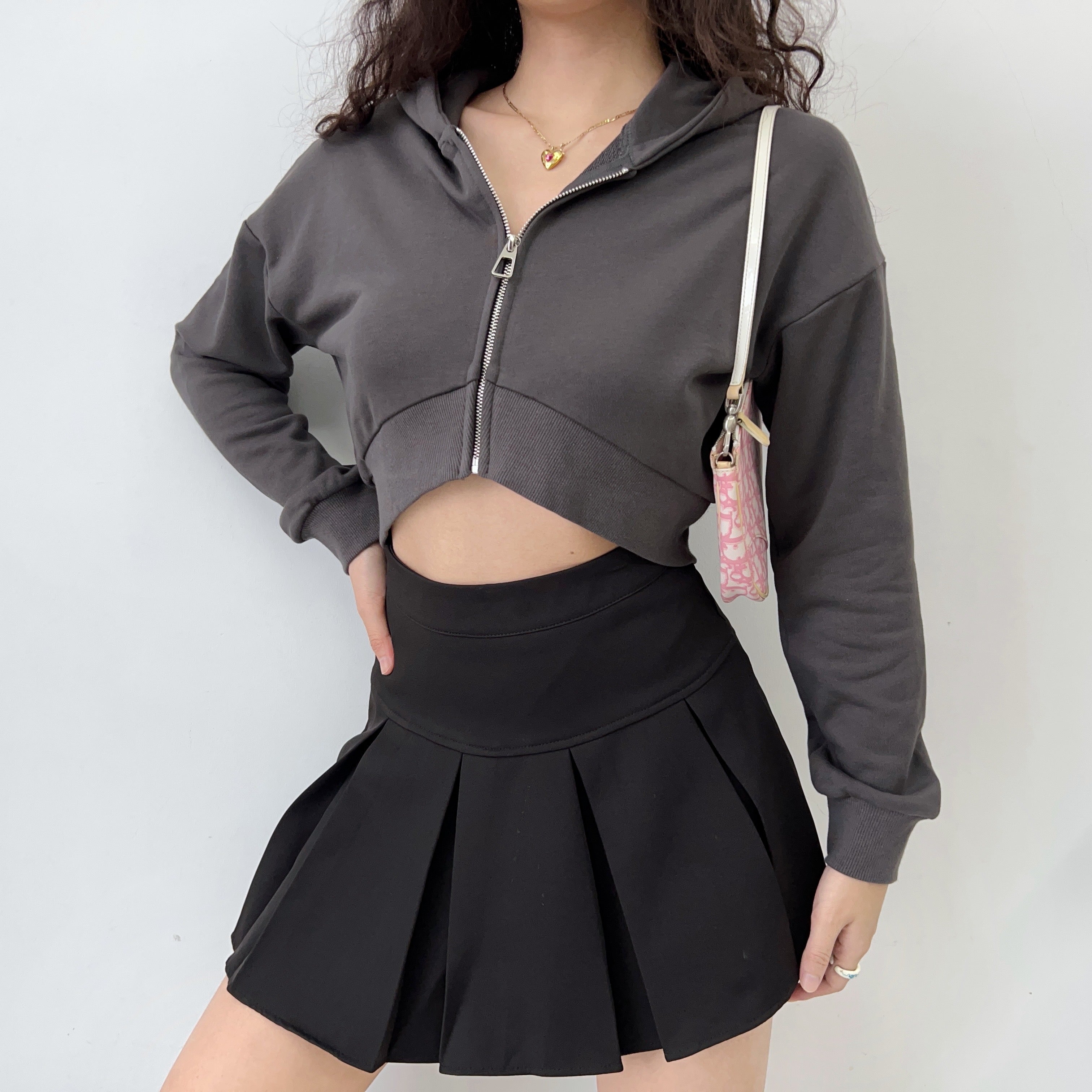 Simple Cropped Zip Up Hoodie