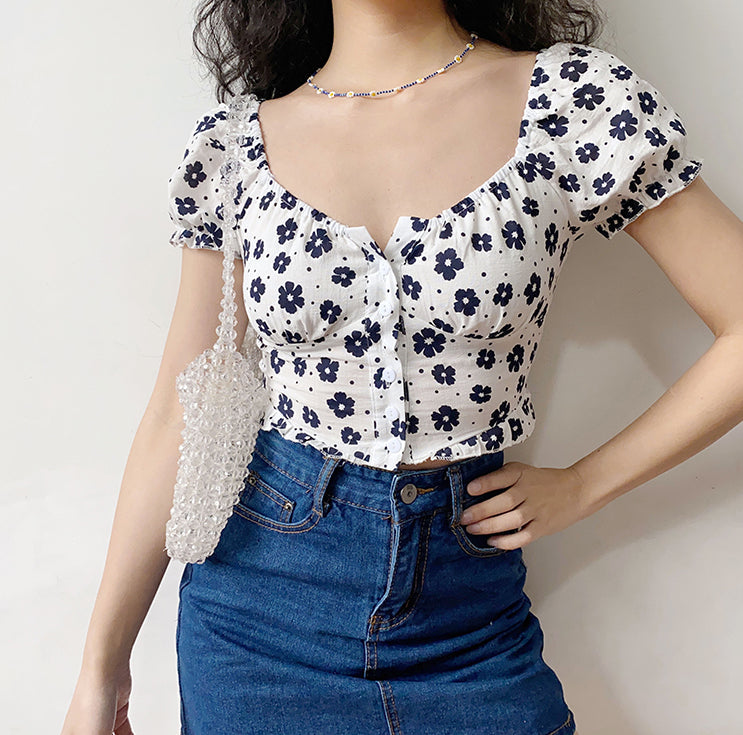 Indigo Flower Bustier Top