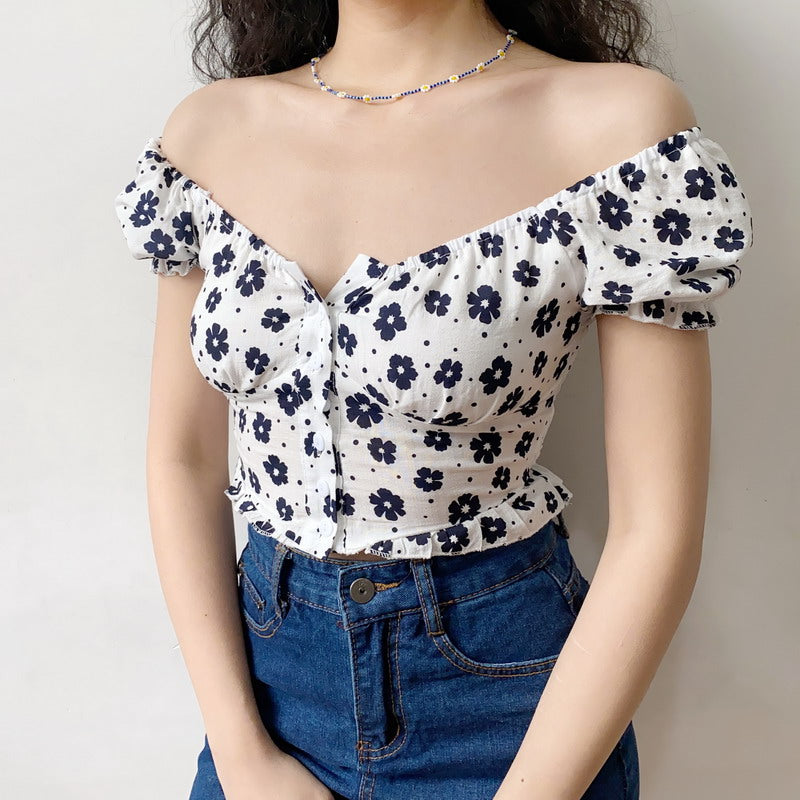 Indigo Flower Bustier Top